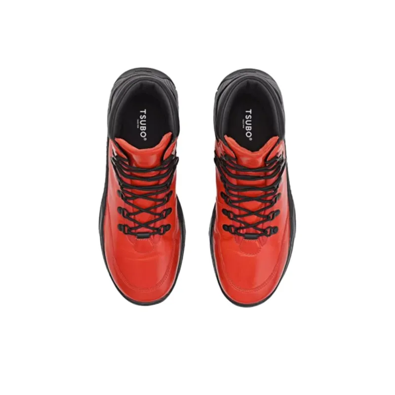 TSUBO UH Waxed Nappa Cushioning Wear-Resistant High-Top Hiking Shoes Unisex Bright Red-2
