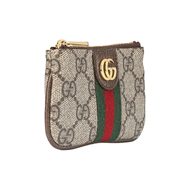 GUCCI Ophidia Canvas With Leather Trim Coin Purse Key Pouch Unisex Ebony & Brown-2