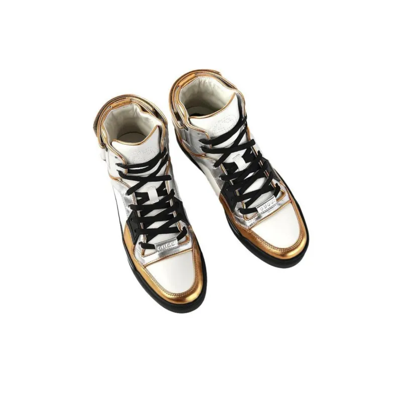 GUCCI Stylish Skateboarding Shoes Women's White Gold-4