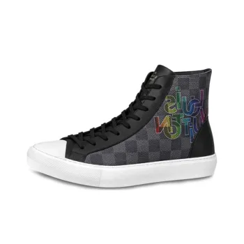 LOUIS VUITTON Tattoo Damier Graphite Stylish Skateboarding Shoes Men's Gray Black