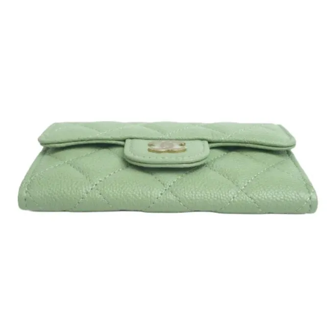 CHANEL Grain Caviar Calfskin Coin Purse, Card Holder Women's Green-1