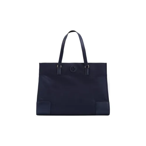 TORY BURCH Ella Cow Leather Detail Tote Bag, Shopping Bag, Shoulder Bag, Handbag Women's Marine Dark Blue