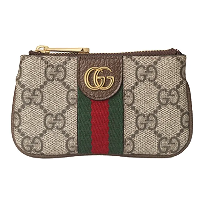 GUCCI Ophidia Canvas With Leather Trim Coin Purse Key Pouch Unisex Ebony & Brown-0