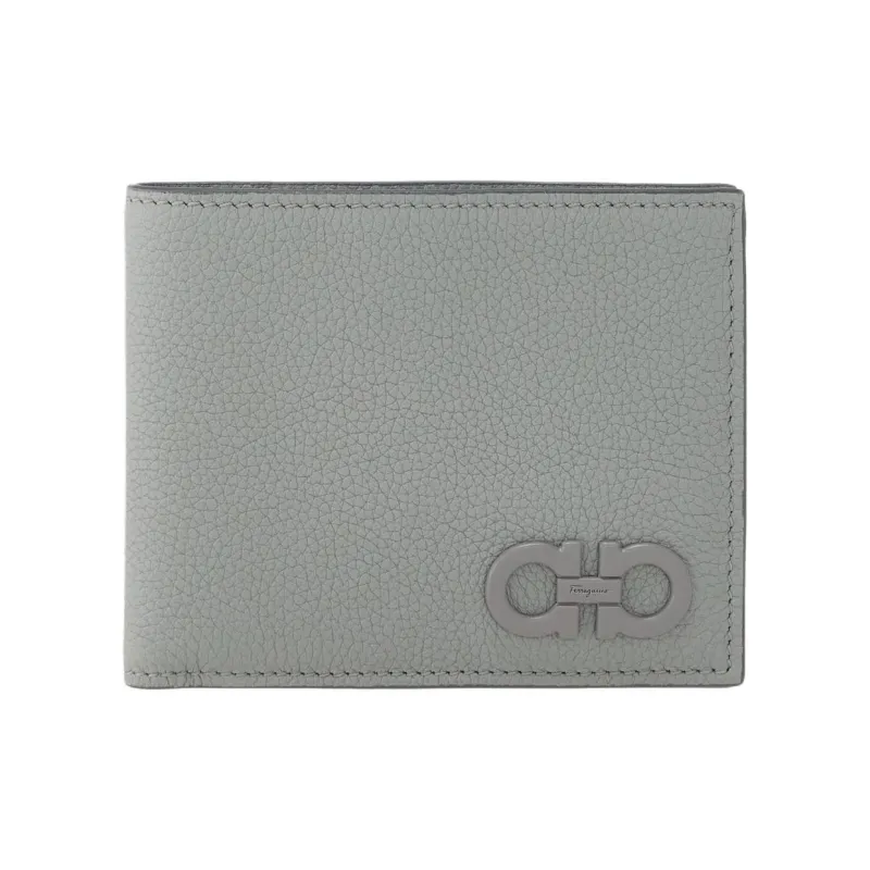 FERRAGAMO Grained Calfskin Wallet Men's Gray-0
