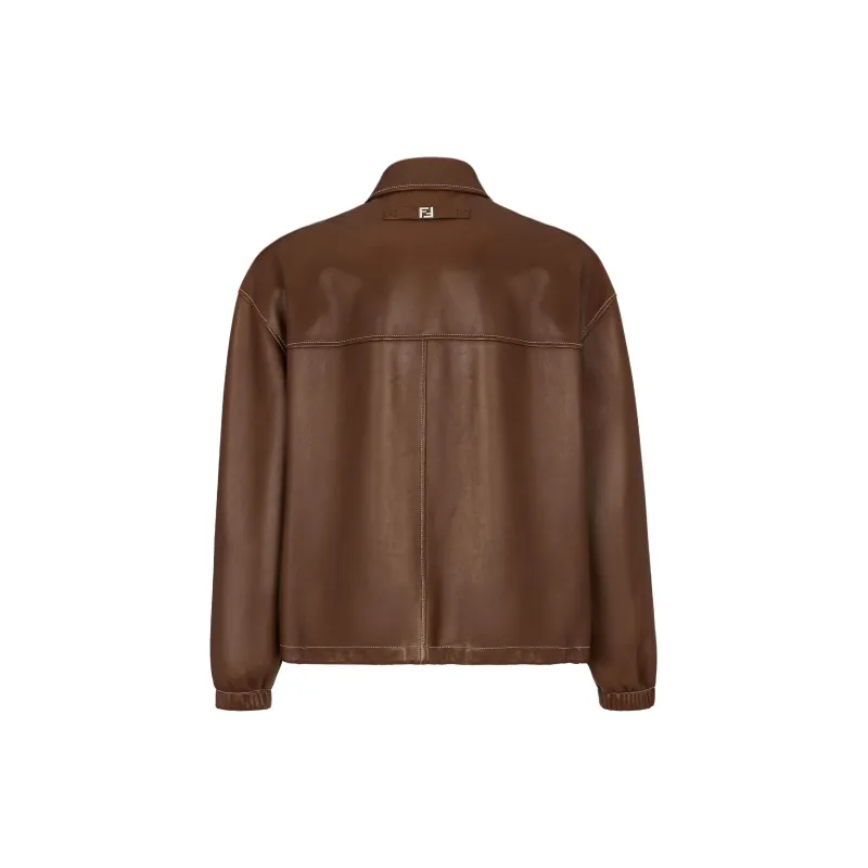 FENDI Leather Jacket Men's Brown-1