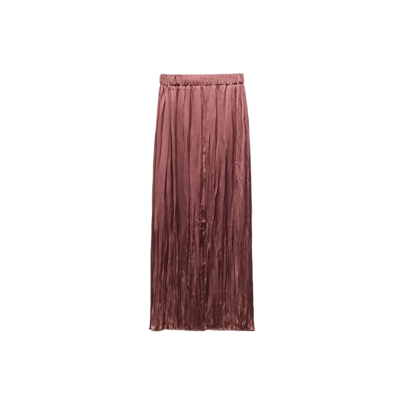 ZARA Casual Long Skirts Women's Burgundy-1