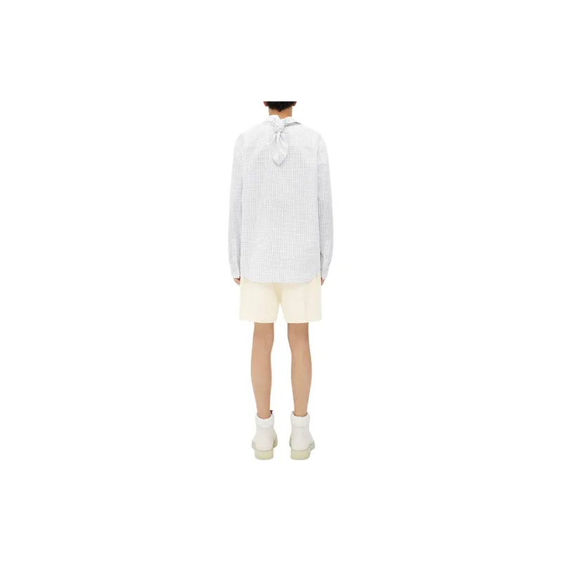 Bottega Veneta Crisp Cotton Silk Check Bandana Shirt Men's White-1