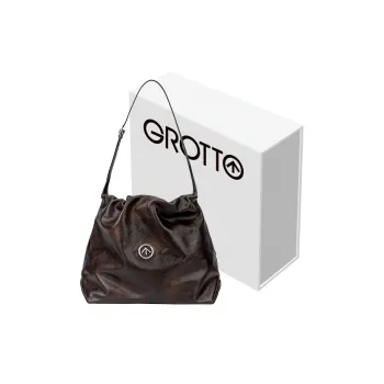 GROTTO Cow Leather Trash Bag Shoulder Bag Crossbody Bag Regular Unisex Charcoal Brown