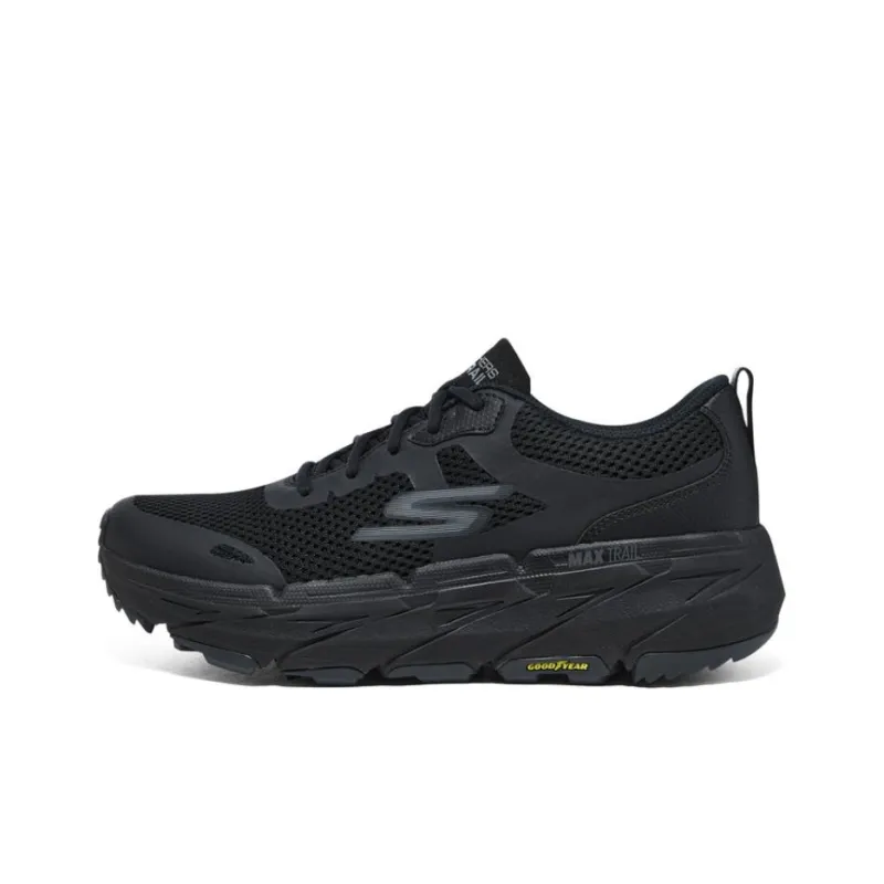 Skechers Cushioned Wear Resistant Lightweight Low Top Running Shoes Men's Black-0