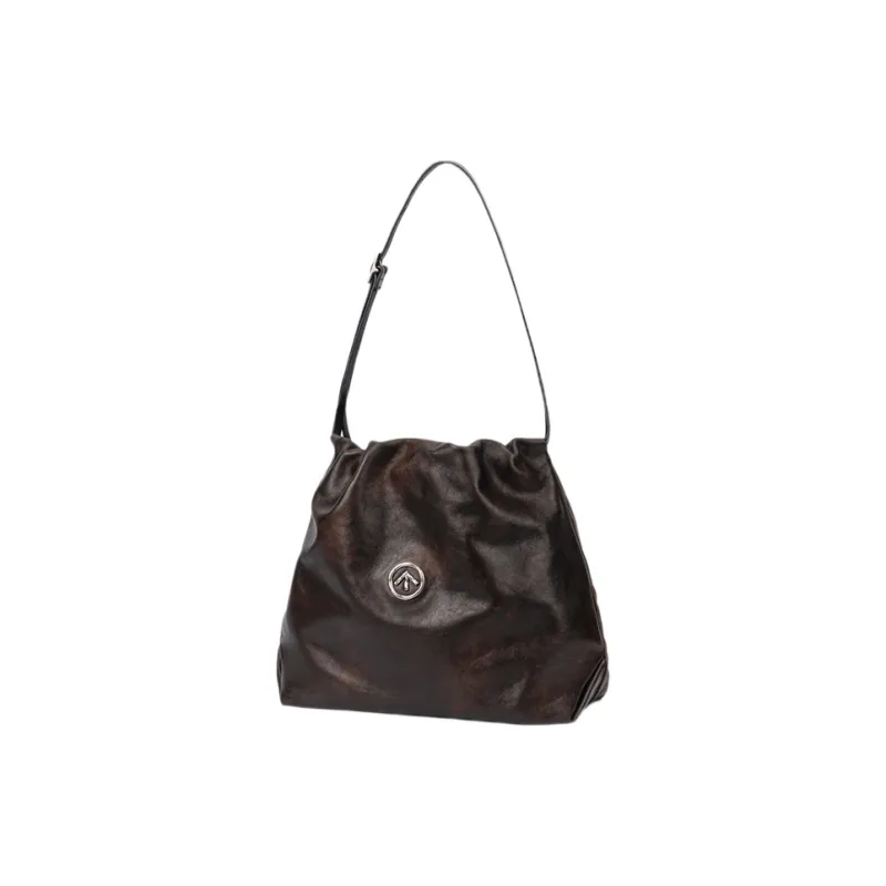 GROTTO Cow Leather Trash Bag Shoulder Bag Crossbody Bag Regular Unisex Charcoal Brown-2