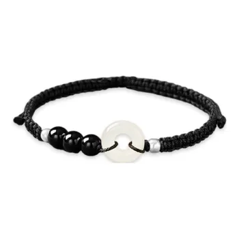 Hot Real Silver Building Sterling Silver Hetian Jade Bracelets Unisex Pale Greenish-White Jade