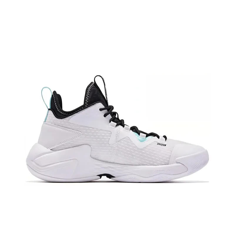QIAODAN Broken Shadow 2.0 Cushioning Anti Slip And Wear Resistant Mid Top Basketball Shoes Men's White-1