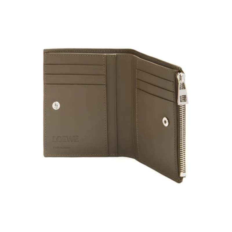 LOEWE Bright Calfskin Wallet Men's Dark Khaki Green & Khaki Green-2
