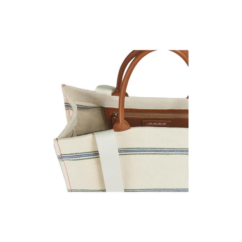 MARNI Logo Embroidered Striped Large Tote Bag-4