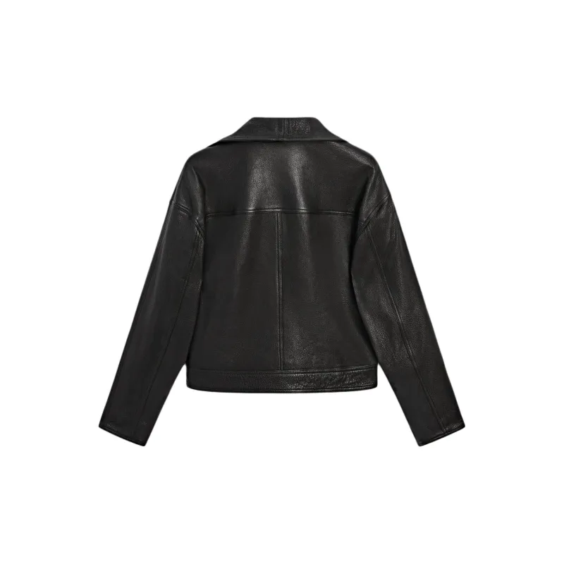 Massimo Dutti Leather Jacket Women's Black-1