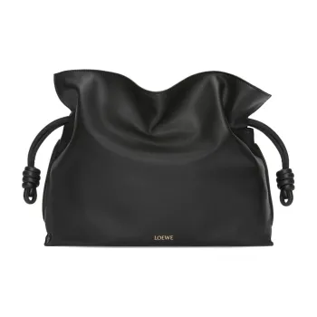 LOEWE Flamenco Napa Calf Leather One Shoulder Clutch Large Size Women's Black