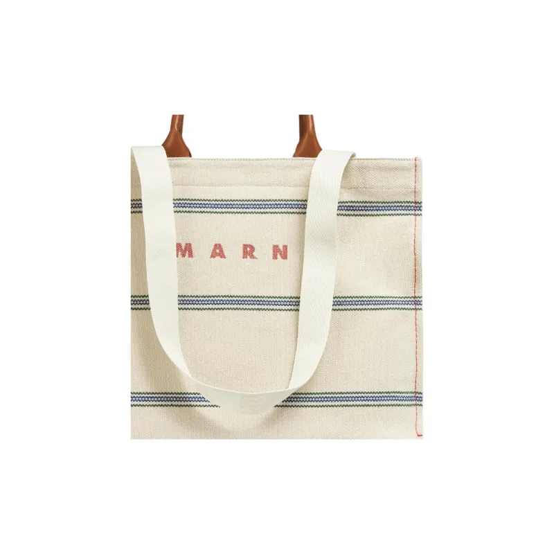 MARNI Logo Embroidered Striped Large Tote Bag-3