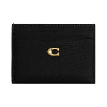 COACH Card Case Grained Leather Card Holder Women's Black