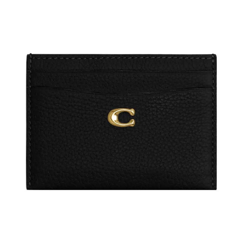 COACH Card Case Grained Leather Card Holder Women's Black-0