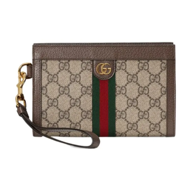 GUCCI Ophidia Canvas With Leather Clutch Wrist Bag Handbag Women's Ebony/Brown-0