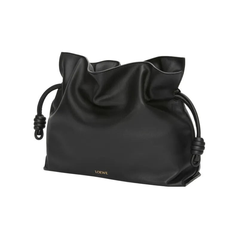 LOEWE Flamenco Napa Calf Leather One Shoulder Clutch Large Size Women's Black-1