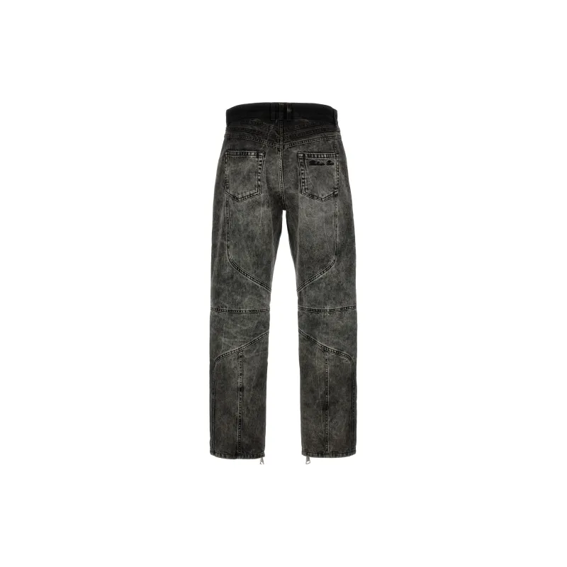 BALMAIN Zip Detailed Bleached Motor Denim Jeans-1