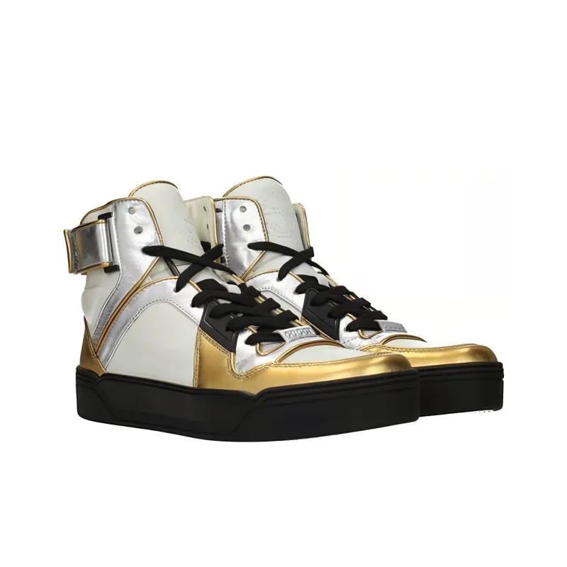 GUCCI Stylish Skateboarding Shoes Women's White Gold-1