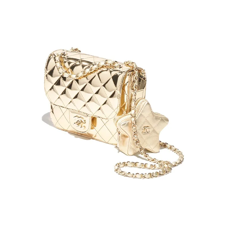 CHANEL Calfskin With Lambskin Flap Bag, Shoulder Bag, Crossbody Bag Mini Women's Light Gold-1