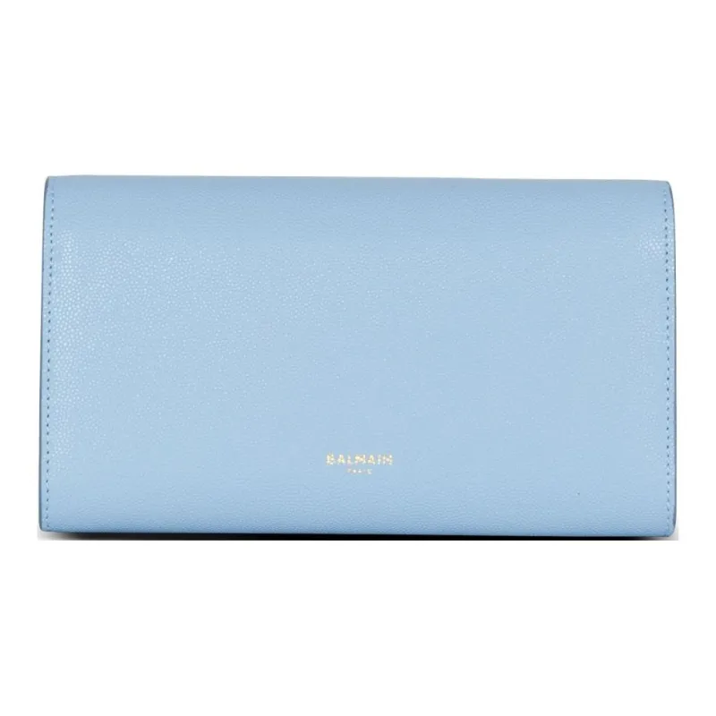BALMAIN Grained Cow Leather Clutch Women's Blue-2