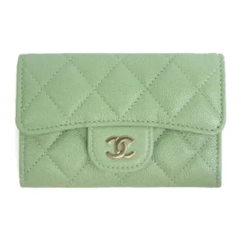 CHANEL Grain Caviar Calfskin Coin Purse, Card Holder Women's Green