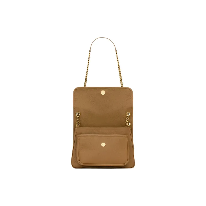 SAINT LAURENT Niki Lambskin Portable Crossbody Bag, Shoulder Bag Women's Brown-4