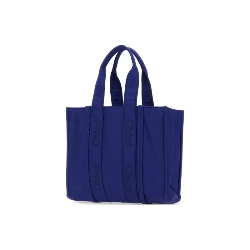 Chloe Woody Nylon Tote Bag Shopping Bag Shoulder Bag Handbag Large Size Women's Blue-1