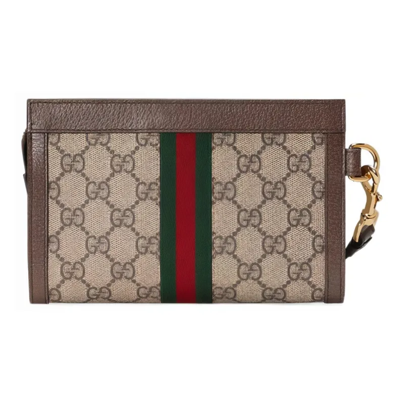 GUCCI Ophidia Canvas With Leather Clutch Wrist Bag Handbag Women's Ebony/Brown-2