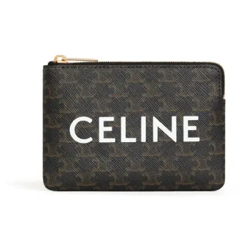 CELINE Triomphe Coated Canvas Handheld Card Holder Coin Purse Regular Women's Black/Tawny