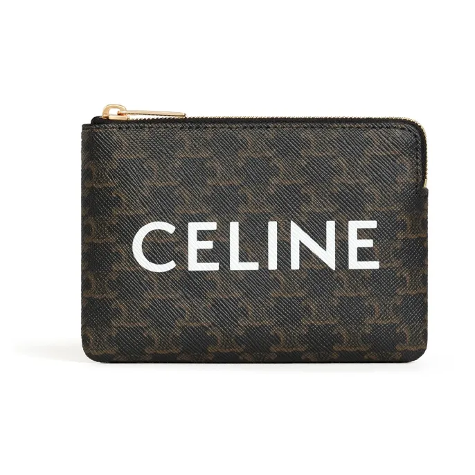 CELINE Triomphe Coated Canvas Handheld Card Holder Coin Purse Regular Women's Black/Tawny-0