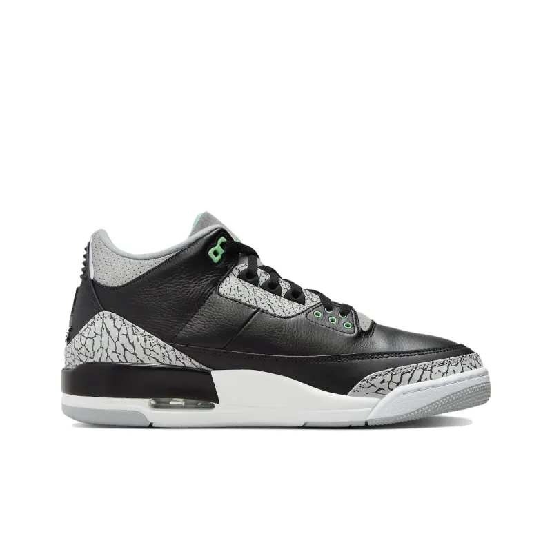 Jordan Air Jordan 3 Green Glow Abrasion Resistant Breathable Mid Top Vintage Basketball Shoes Men's Black-1