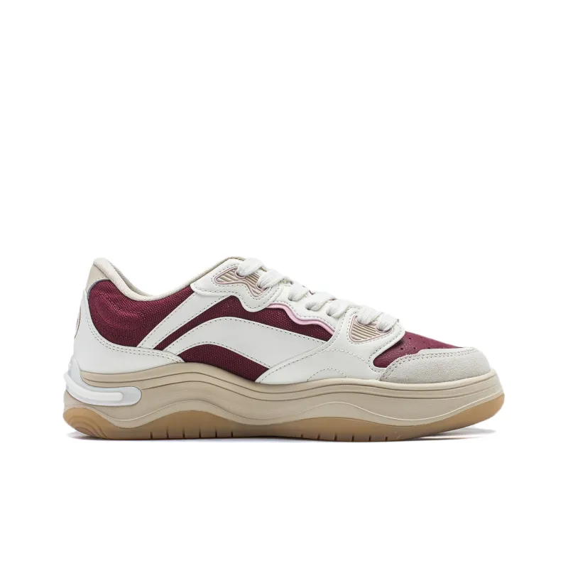 LiNing Future Flow Slip-Resistant Cushioning Wear-Resistant Support Low-Top Skateboard Shoes Women's Red White-1