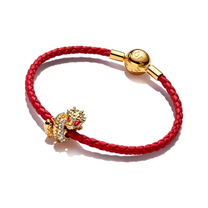 Pandora 925 Sterling Silver Gold Plated Copper Silver Alloy Bracelets Women's Red-2
