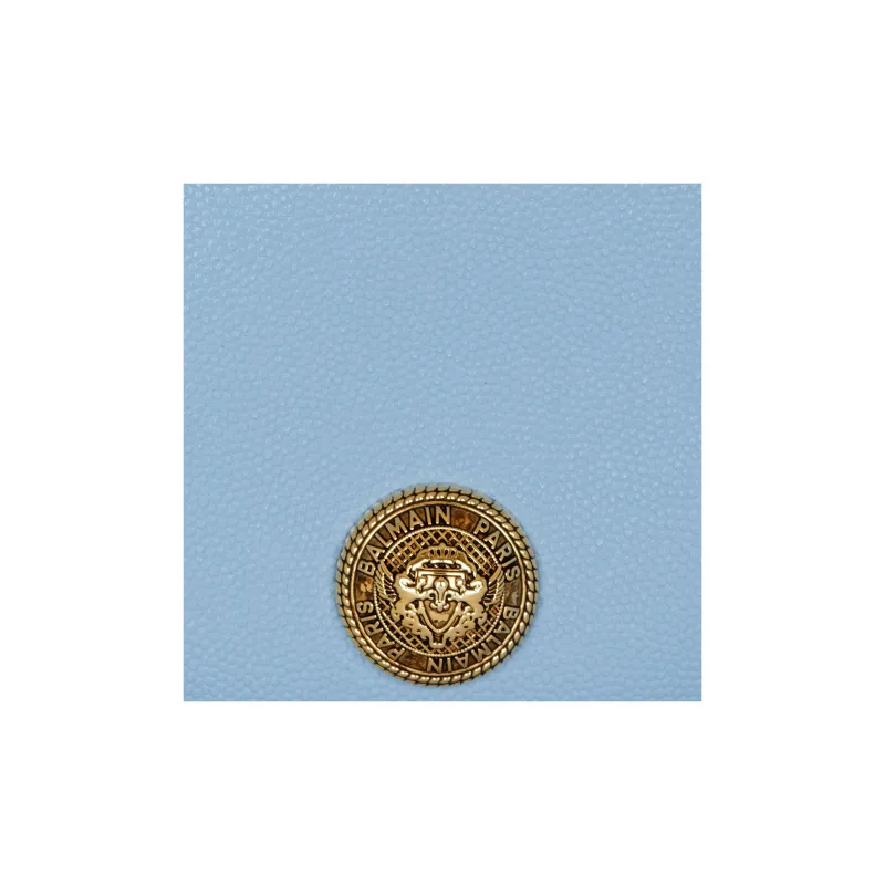 BALMAIN Grained Cow Leather Clutch Women's Blue-5