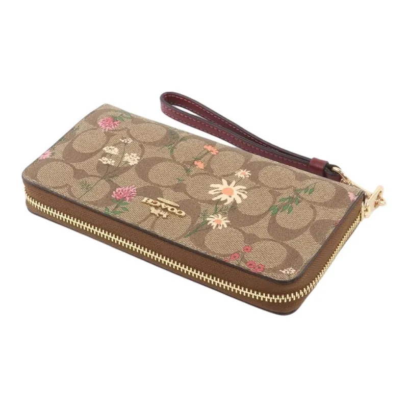 COACH Zip Around Canvas With Leather Wrist Bag Wallet Small Size Women's Khaki-1