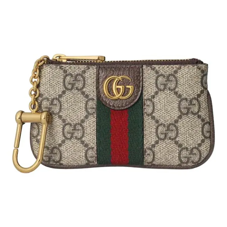 GUCCI Ophidia Canvas With Leather Trim Coin Purse Key Pouch Unisex Ebony & Brown-1