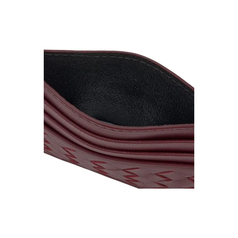 Bottega Veneta Leather Card Holder Women's Burgundy-3
