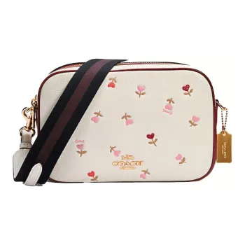 COACH Jes Pebbled Leather Camera Bag Shoulder Bag Crossbody Bag Medium Size Women's White/Pink/Red Brown