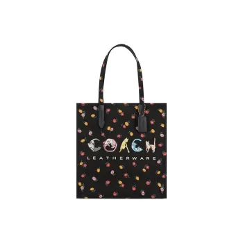 COACH Recycled Tote Coated Canvas With Leather Tote Bag Shoulder Bag Women's Black & Brass