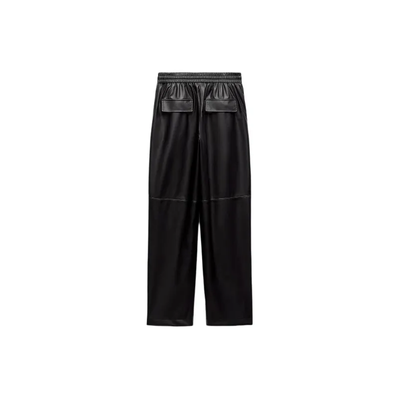ZARA Leather Pants Women's Black-1