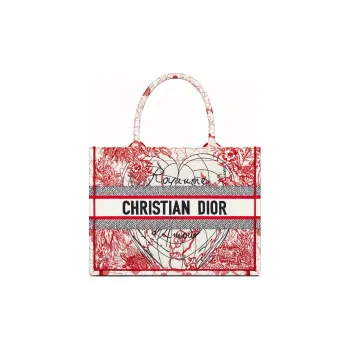 DIOR BookTote Fabric Tote Bag, Shopping Bag, Handbag Medium Size Women's Red