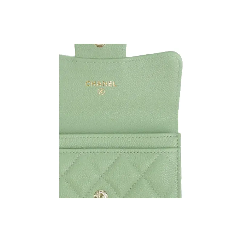 CHANEL Grain Caviar Calfskin Coin Purse, Card Holder Women's Green-4