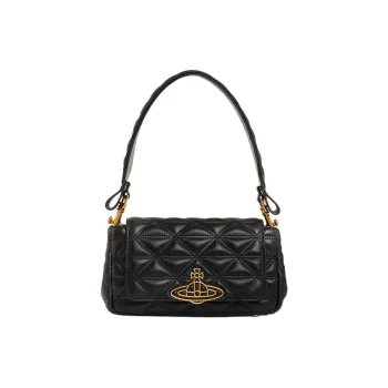 Vivienne Westwood HAZEL Lambskin Shoulder Bag, Baguette Bag, One Shoulder Handbag Trumpets Unisex Black