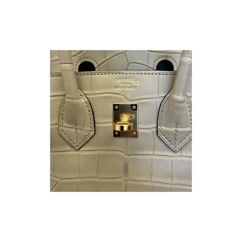 HERMES Birkin Crocodile Leather Handbag Women's S2 Trench Trench Coat Beige-3