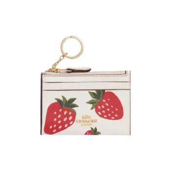 COACH Mini Id Skinny Canvas With Leather Wallets Card Holders Regular Women's White & Red